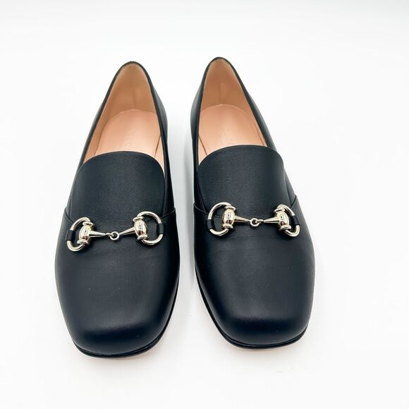Gucci Horsebit Loafers Black Leather Flats Square Toe Size 37, 7 - Picture 4 of 13